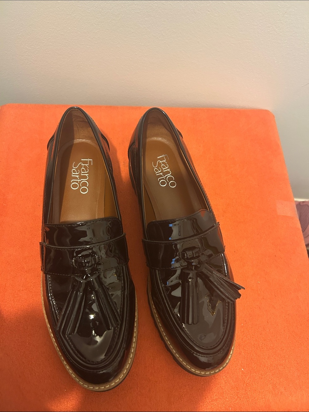Franco Sarto  Black Patent Tassel Penny Loafers